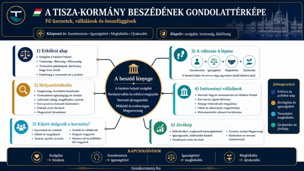 Infografika gondolattérkép Magyar Péter első miniszterenöki beszéde